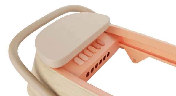 Top-down view of Frame Sunset luxury Pilates reformer, modern MN studio.