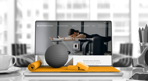 Merrithew Connect digital access logo and screen interface for online Pilates classes.