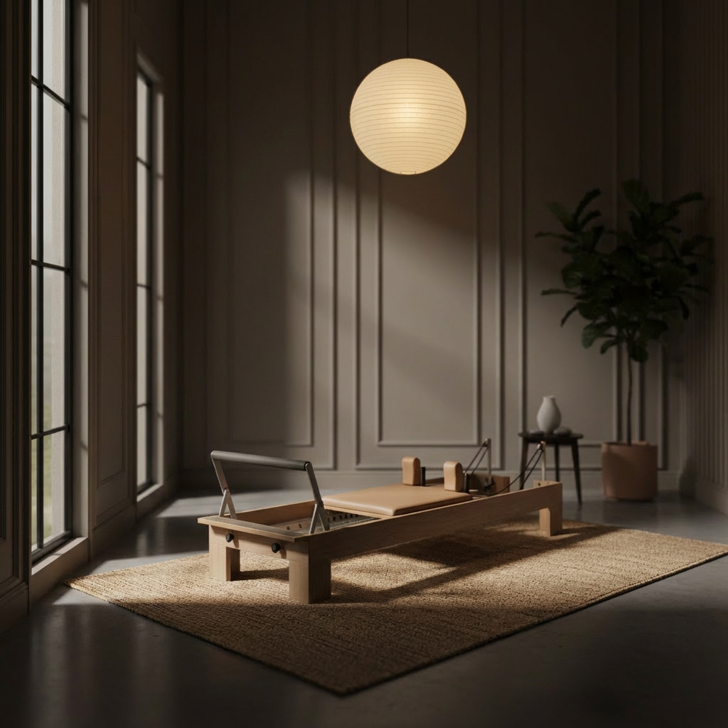 Contemporary Pilates Reformer setup in an Edina home studio