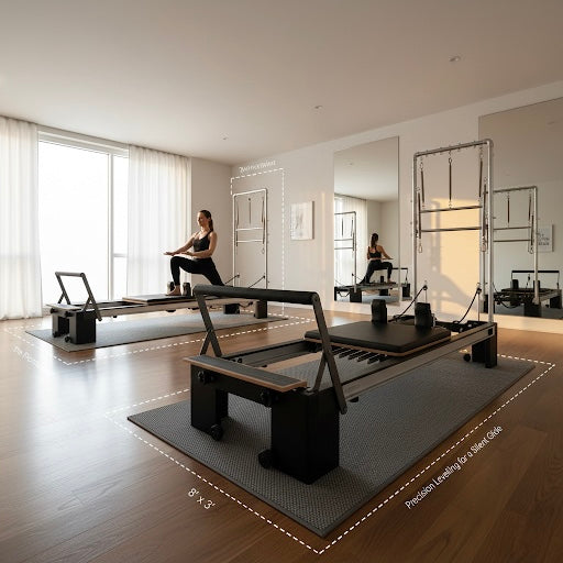 Architect or designer measuring a room for luxury home Pilates studio design.